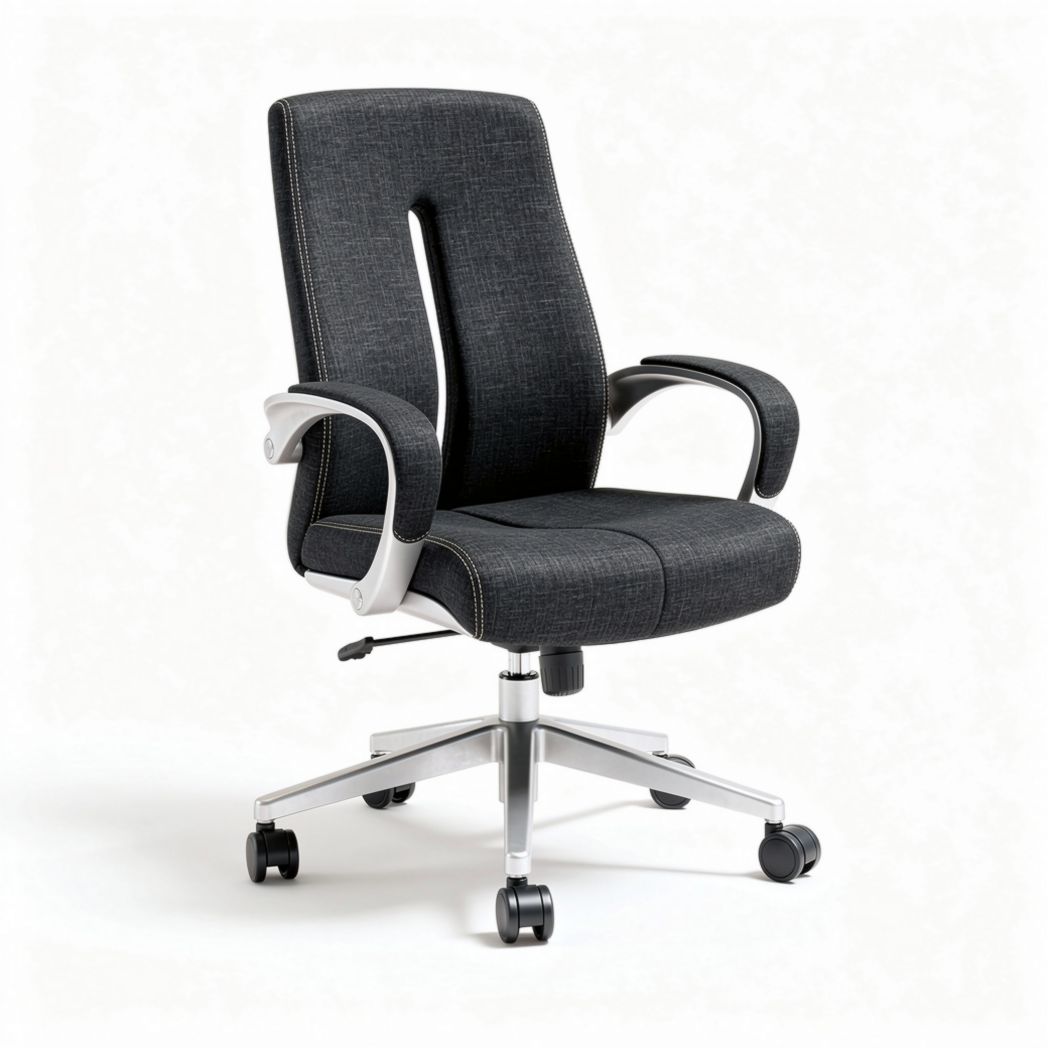 Ergonomic office chair in black fabric with adjustable height and swivel base