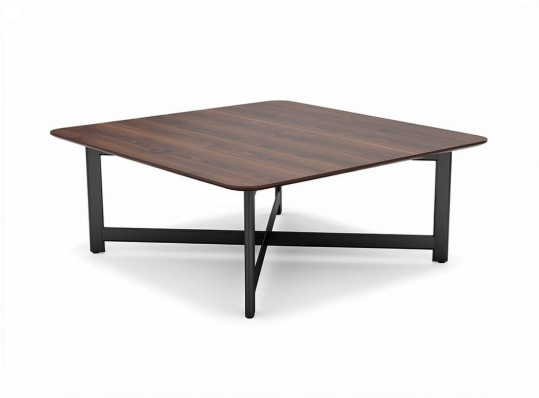 Square coffee table with wooden top and metal legs 100 x 100 x 30cm