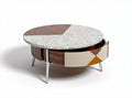 Round coffee table with terrazzo top and wood base dimensions 80 x 80 x 40cm