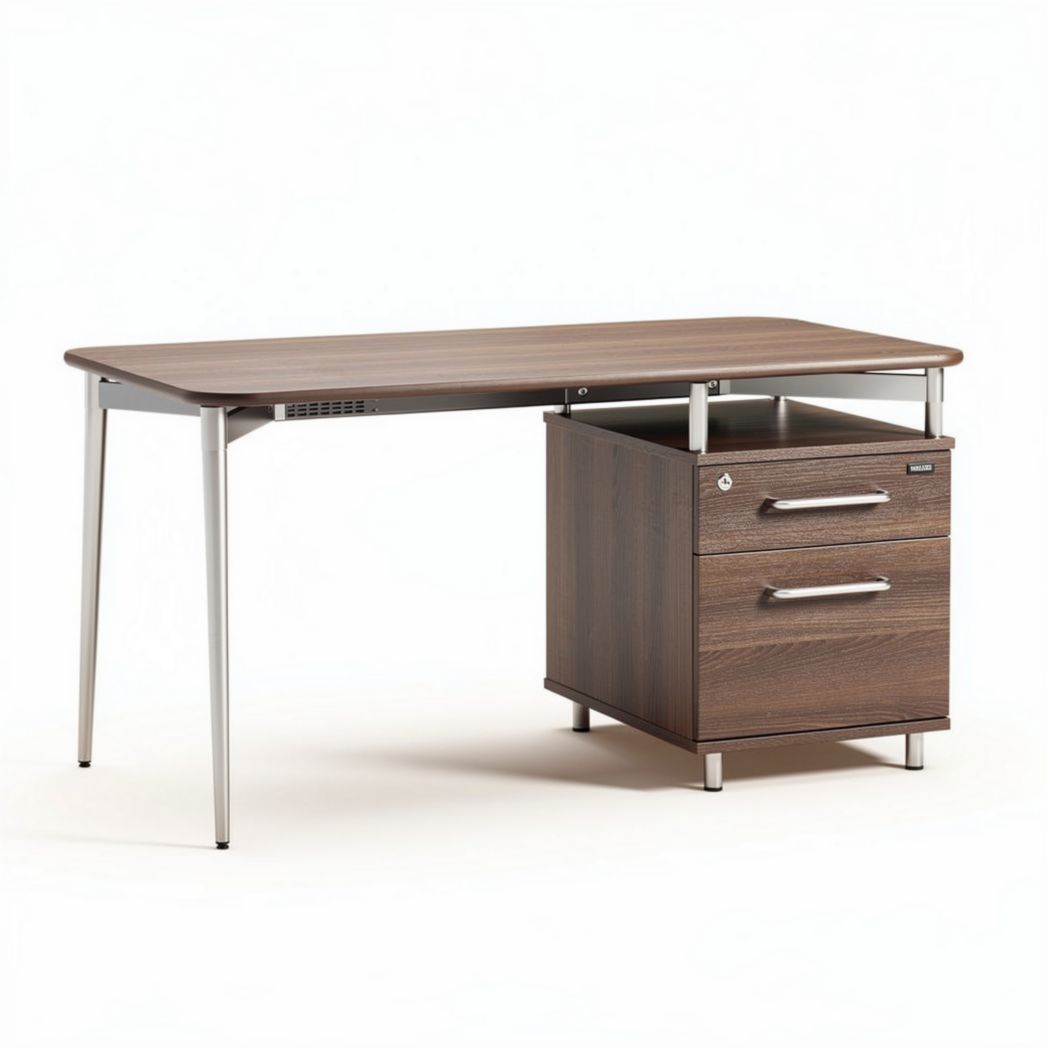 Modern wooden desk with metal legs and storage drawer 150 x 75 x 75cm