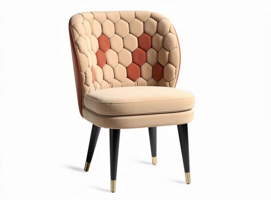 Honeycomb patterned accent chair with beige upholstery and black legs 50 x 60 x 80cm
