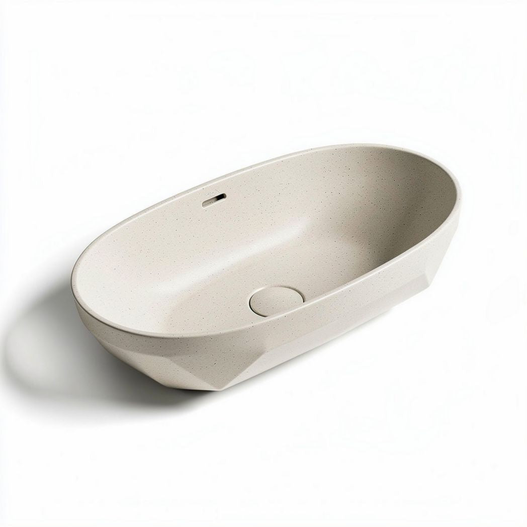 Stoneware oval wash basin for bathroom kitchen use 50 x 30 x 12cm beige