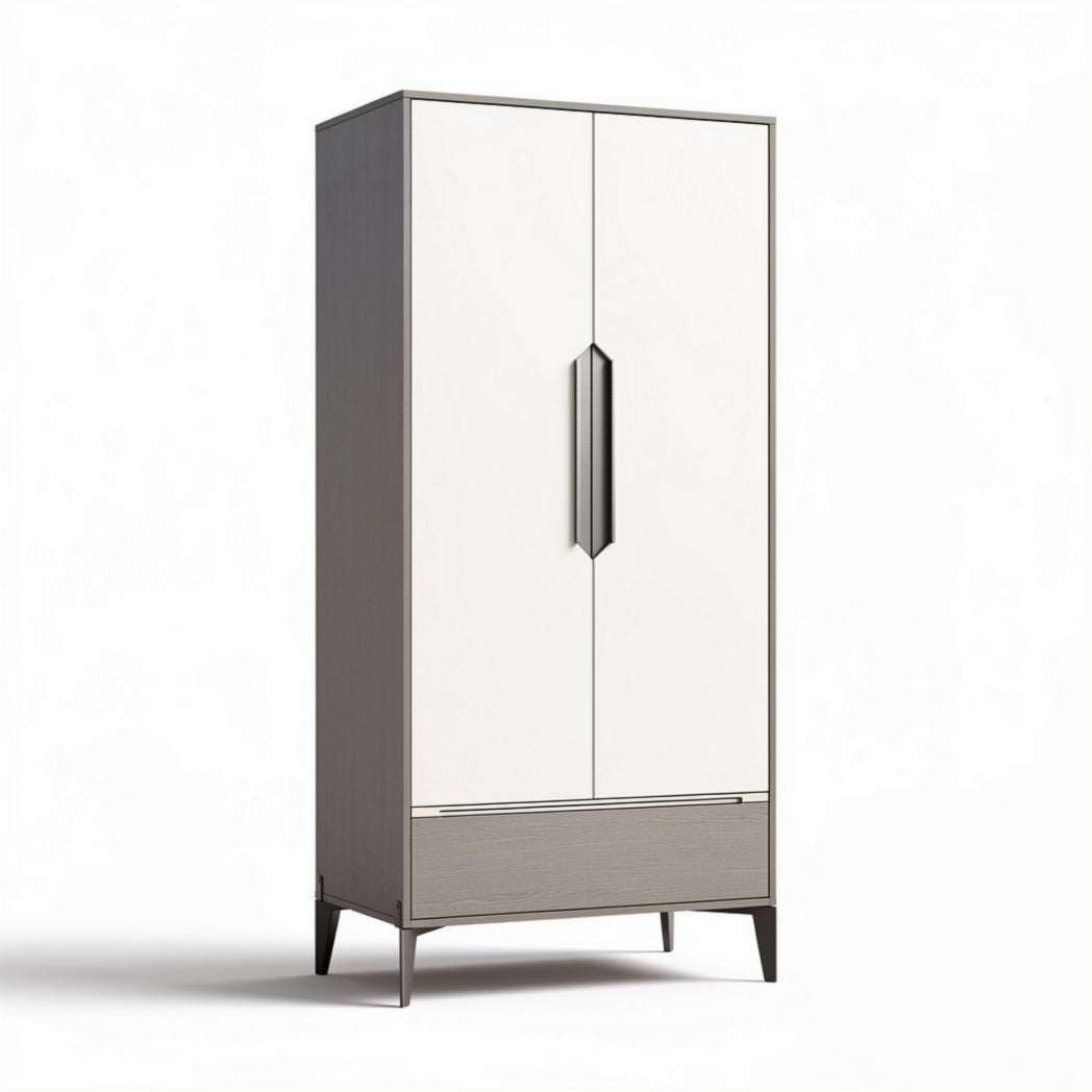 Wooden wardrobe with white front doors and gray body 90 x 45 x 180cm