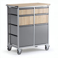 Wood and metal storage cart with six drawers and rolling wheels 80 x 40 x 90cm