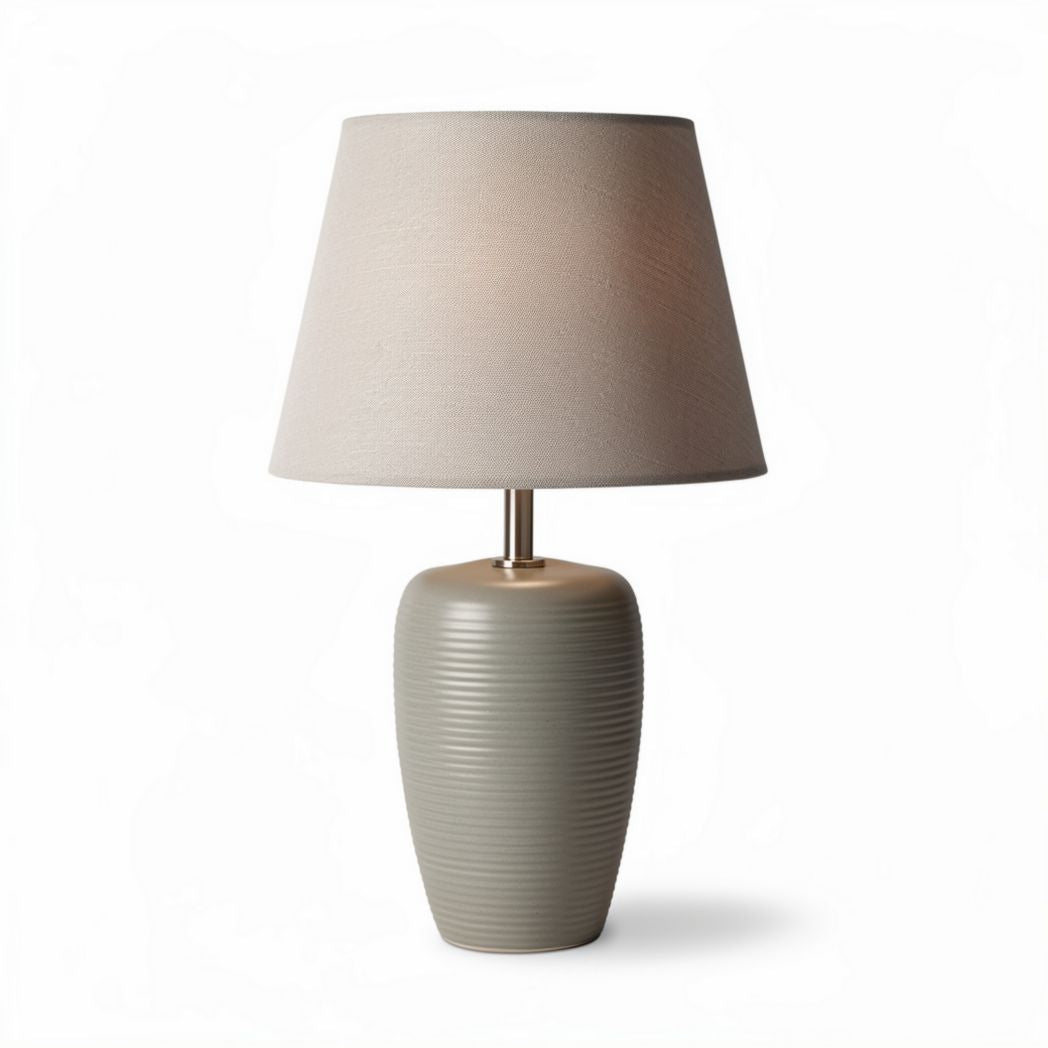 Ceramic table lamp with fabric shade in neutral gray color 30 x 30 x 50cm
