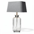 Glass table lamp with grey fabric shade for home or office use 30 x 30 x 60cm