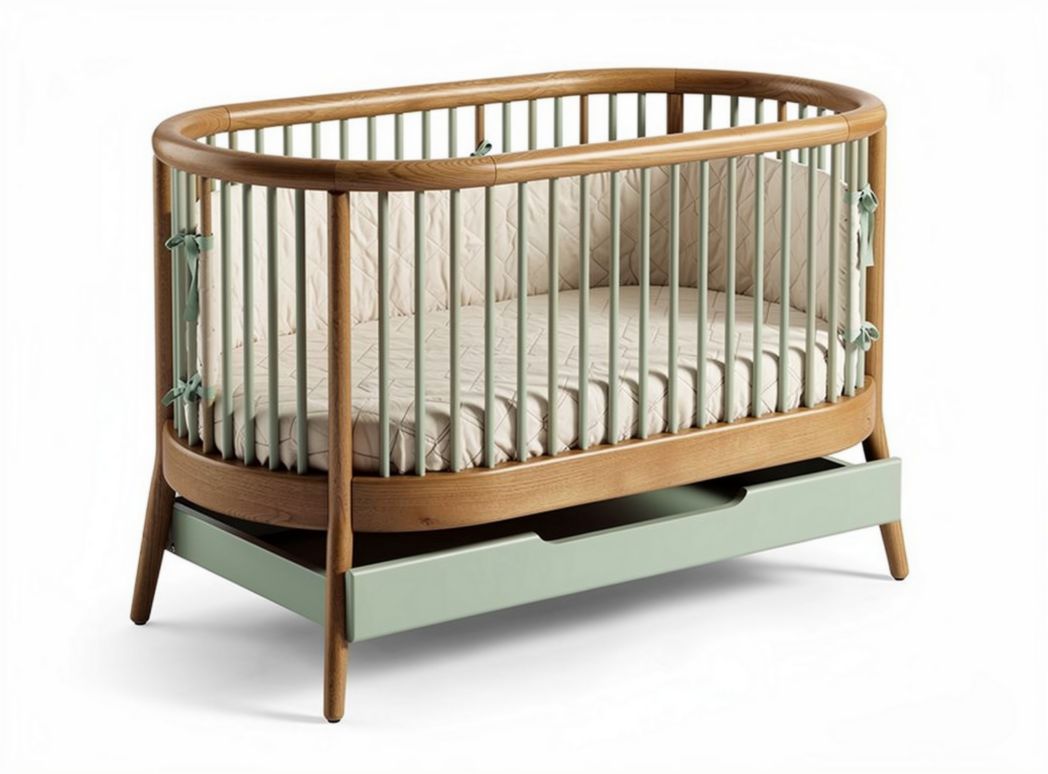 Wooden crib with removable mattress in green and natural finish 120 x 60 x 80cm