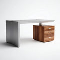 Modern L-shaped desk with wooden drawer unit and aluminum accents 150 x 80 x 75cm
