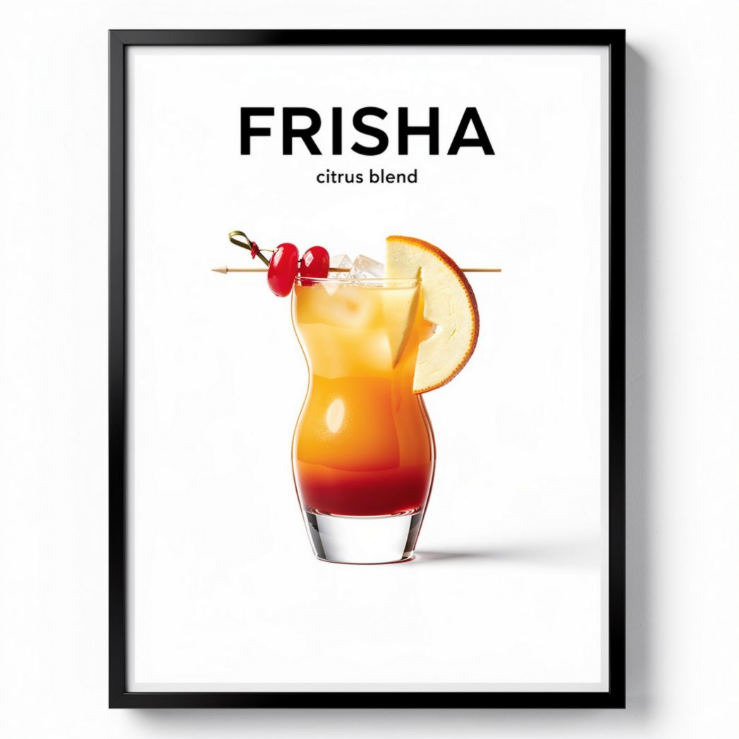 Frisha citrus blend drink artwork in black frame 20 x 30 x 2cm