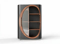 Modern curved storage cabinet with wooden accents and glass door 50 x 30 x 80cm