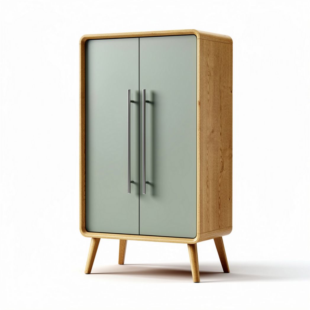Wooden storage cabinet with two doors and green glass fronts 90 x 45 x 120cm